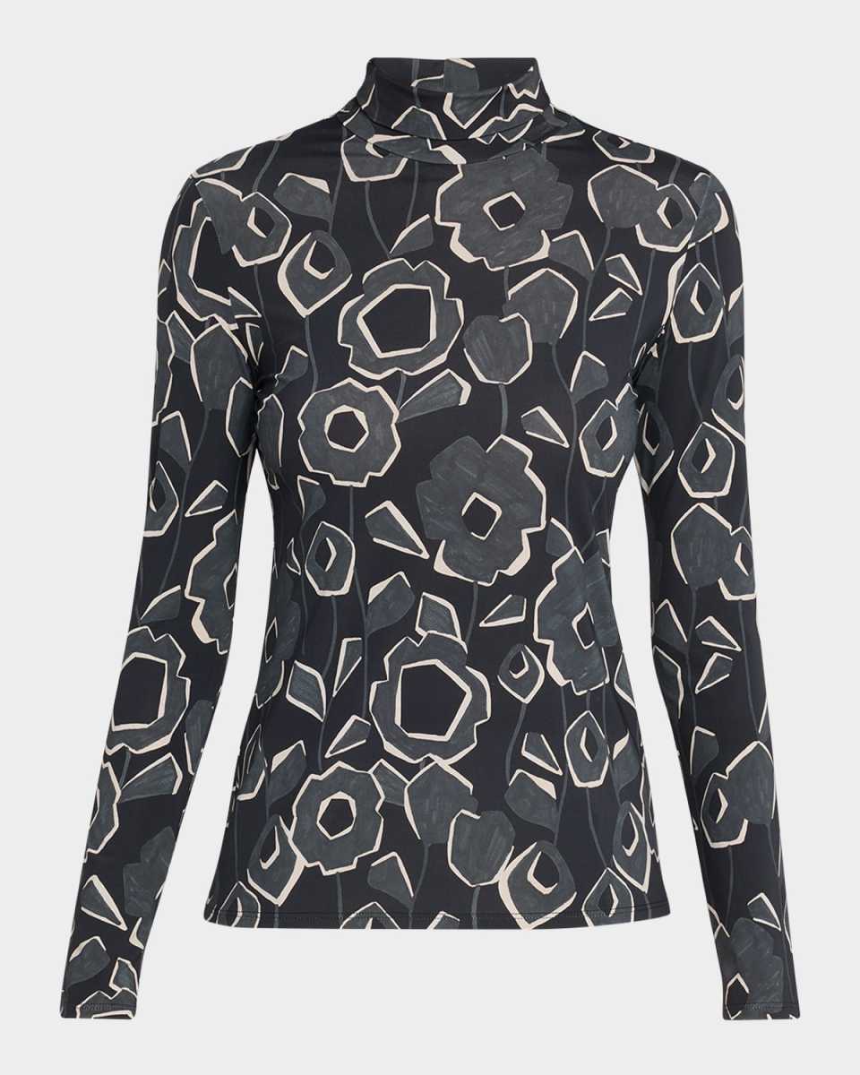 Cubist Floral-Print Turtleneck Top